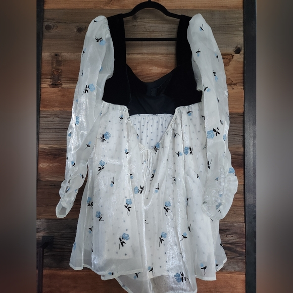 NWT For Love & Lemons Marcella Floral Long Sleeve Sheer Puff Sleeve Mini Dress - Picture 8 of 9